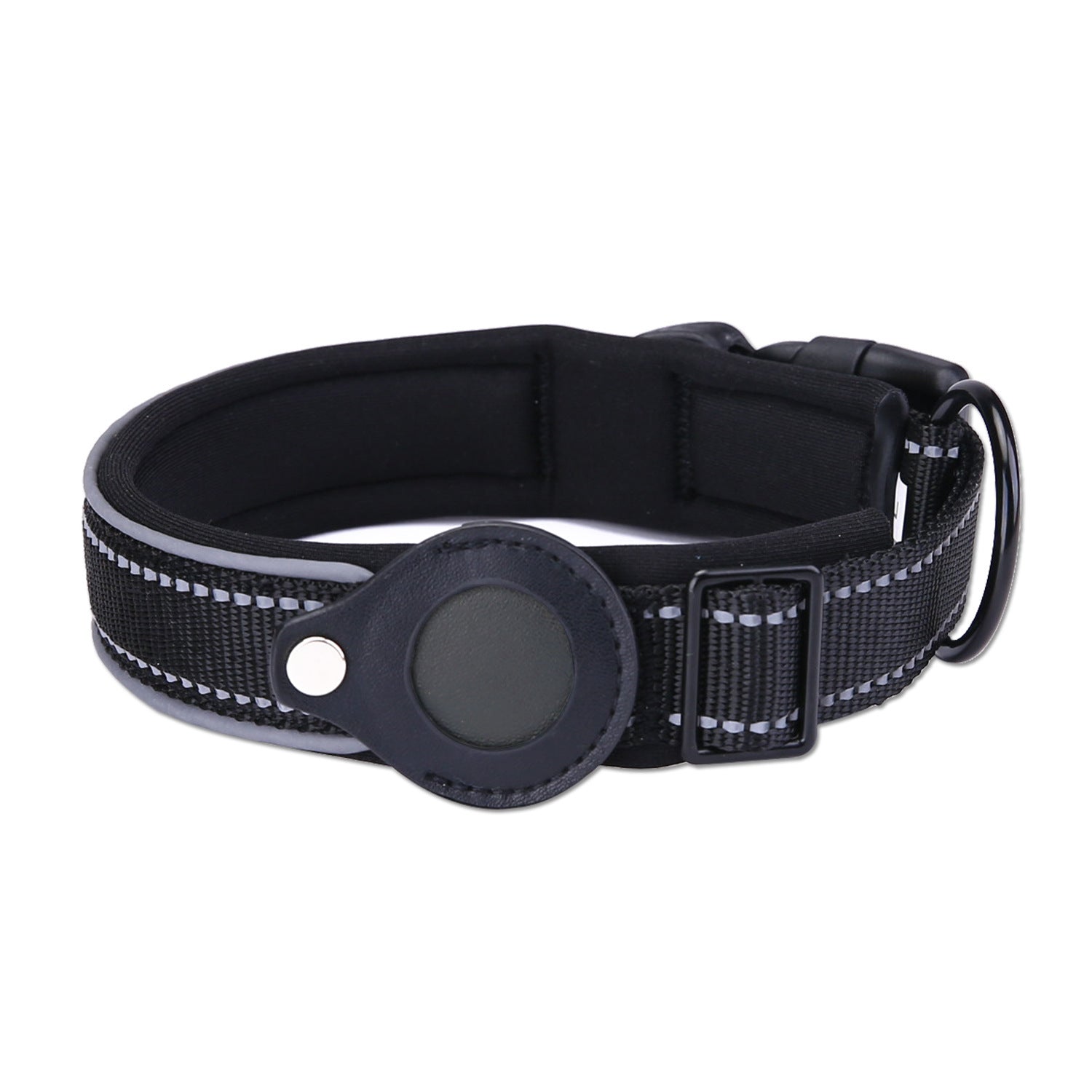 Size M Black Reflective Adjustable Anti-Lost Pet Collar (For Apple AirTag - Collar Only, Tracker Not Included)