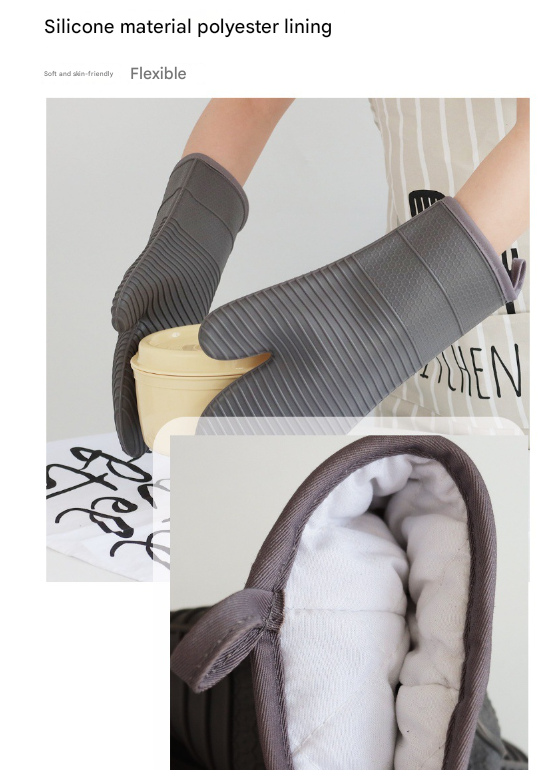 Blue Premium Heat Resistant Silicone Oven Mitts (Pair) - Non-Slip Grip, Cotton Lined for Kitchen Baking, Grilling & BBQ