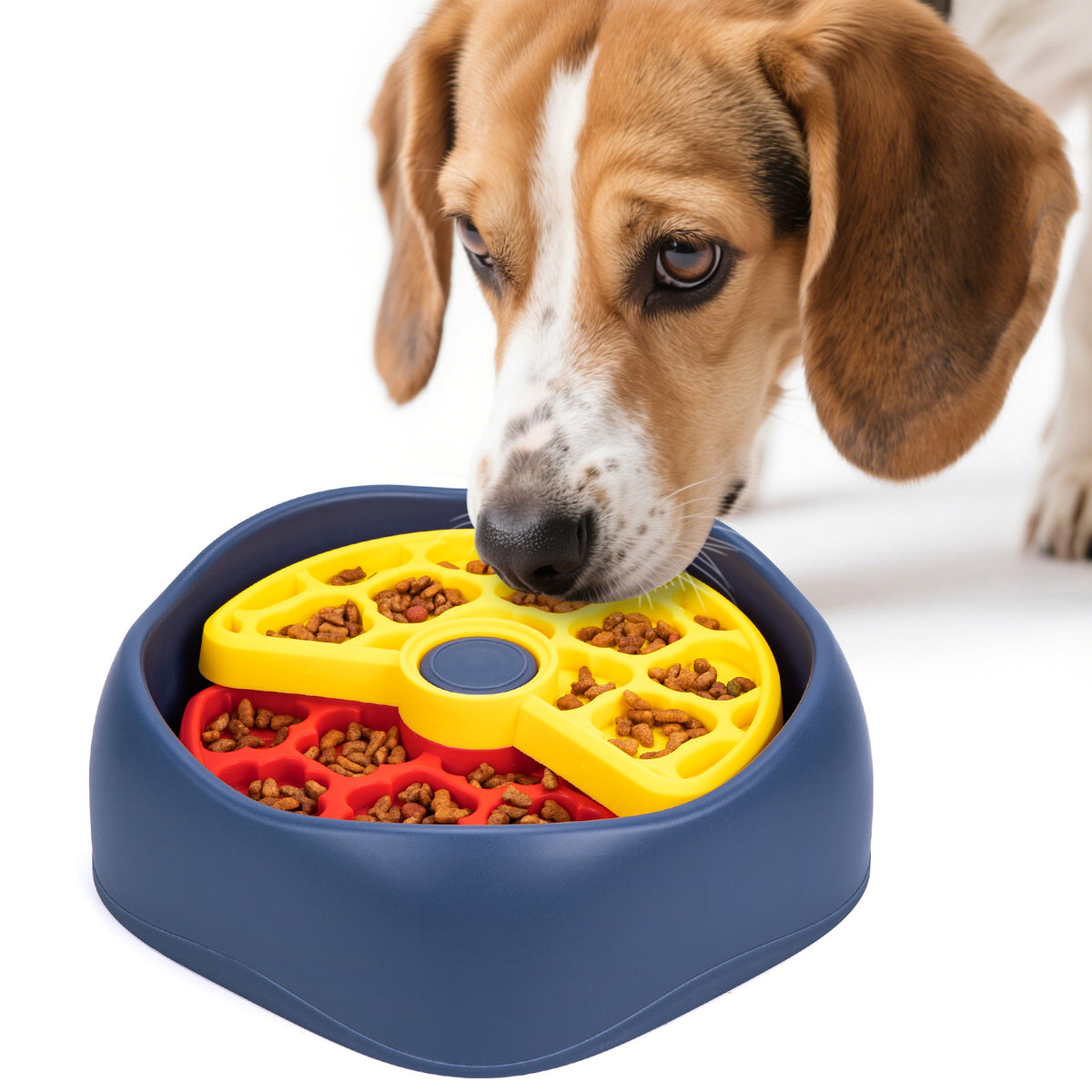 Red,Yellow and Blue Interactive Dog Puzzle Feeder Bowl - Slow Eating &amp; Mental Stimulation Toy for Small Medium Breeds
