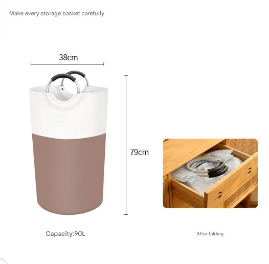 Grey and White Large 90L Freestanding Laundry Hamper - Collapsible Clothes Basket with Aluminum Soft-Grip Handles