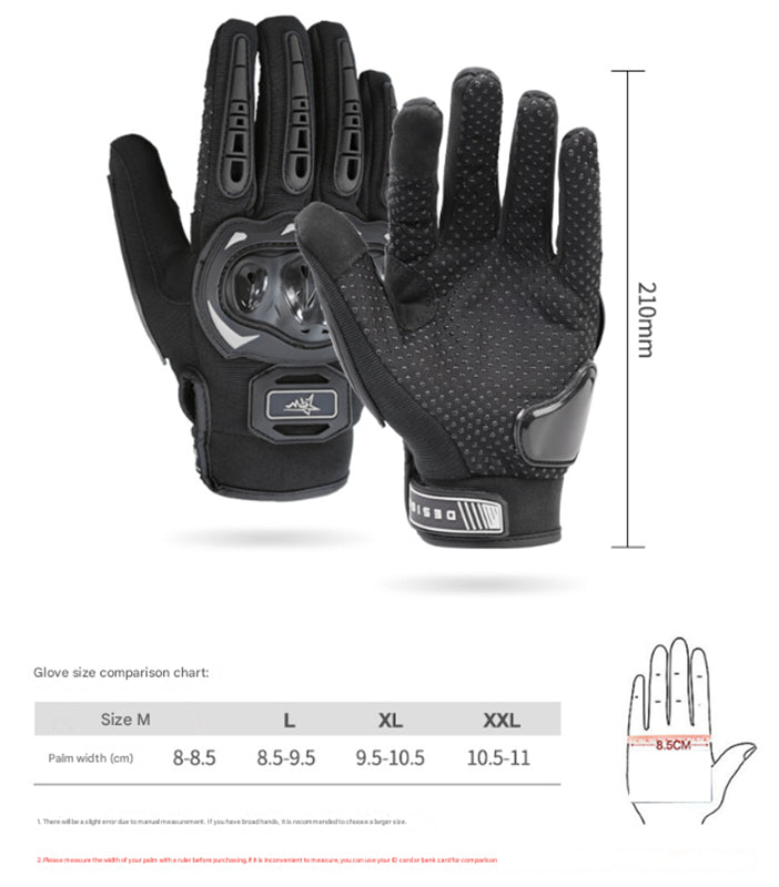Size L Black Protective Motorcycle Riding Gloves - Hard Knuckle Armour & Touchscreen Fingertips
