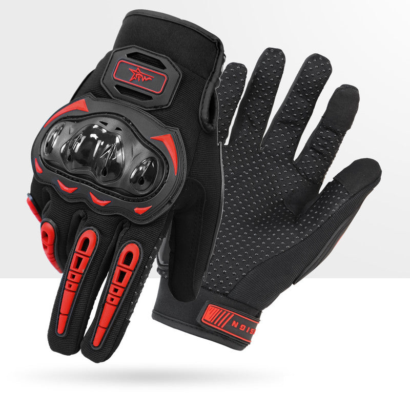 Size M Red and Black Protective Motorcycle Riding Gloves - Hard Knuckle Armour &amp; Touchscreen Fingertips