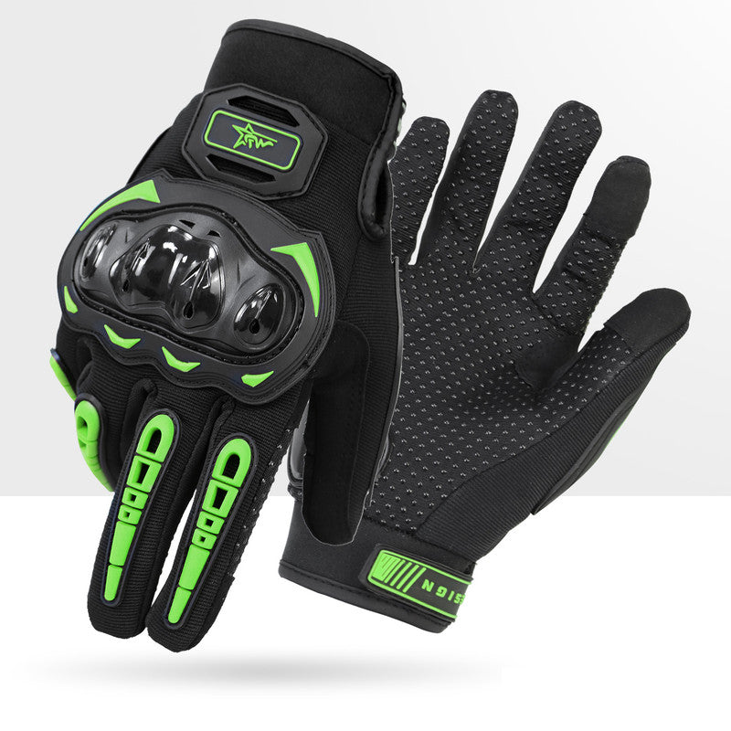 Size M Green and Black Protective Motorcycle Riding Gloves - Hard Knuckle Armour &amp; Touchscreen Fingertips