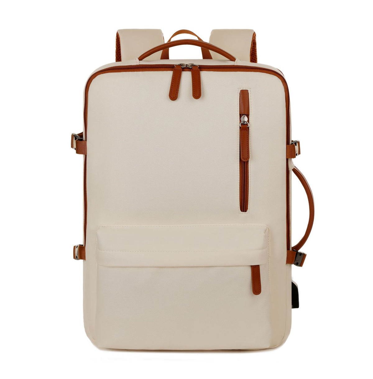 Beige Expandable Laptop Backpack with USB Port - Stylish Travel &amp; Business Daypack