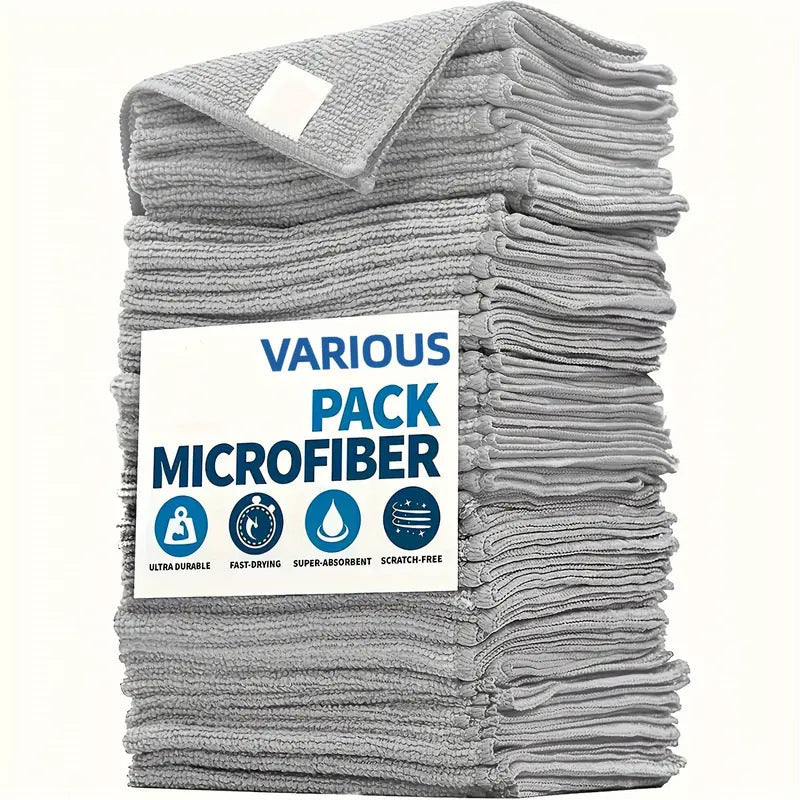 Black Premium All-Purpose Microfiber Cleaning Cloths (20-Pack) - Ultra Absorbent Grey Towels for Car, Kitchen & Home