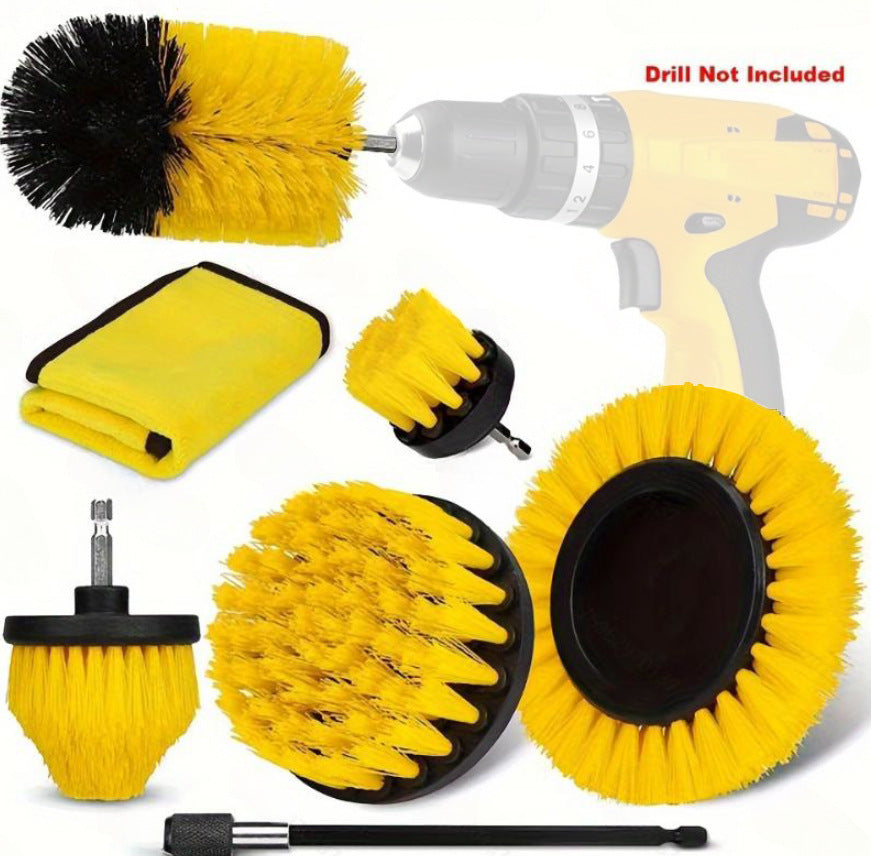 Yellow and Black Complete 7-Piece Drill Brush Power Scrubber Set - All-Purpose Cleaning Kit for Bathroom, Tile, Car Detailing &amp; More