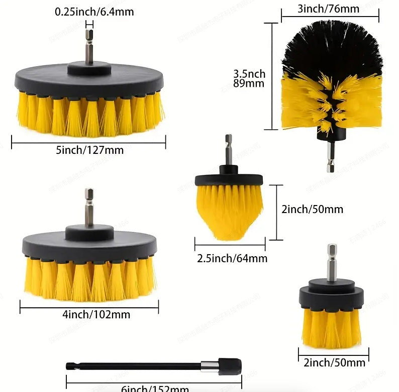 Yellow and Black Complete 7-Piece Drill Brush Power Scrubber Set - All-Purpose Cleaning Kit for Bathroom, Tile, Car Detailing & More