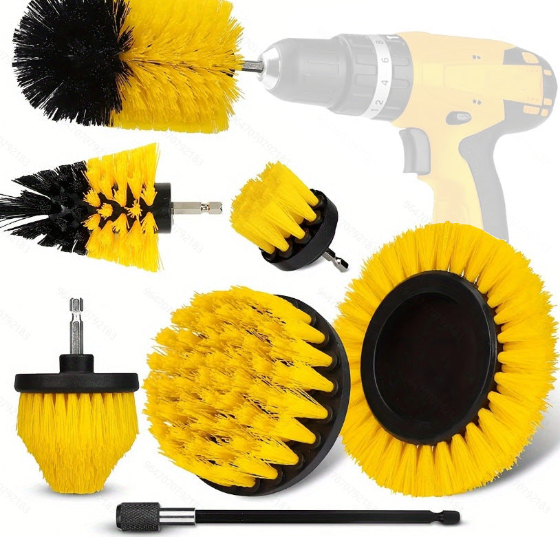Yellow and Black Complete 7-Piece Drill Brush Power Scrubber Set - All-Purpose Cleaning Kit for Bathroom, Tile, Car Detailing &amp; More