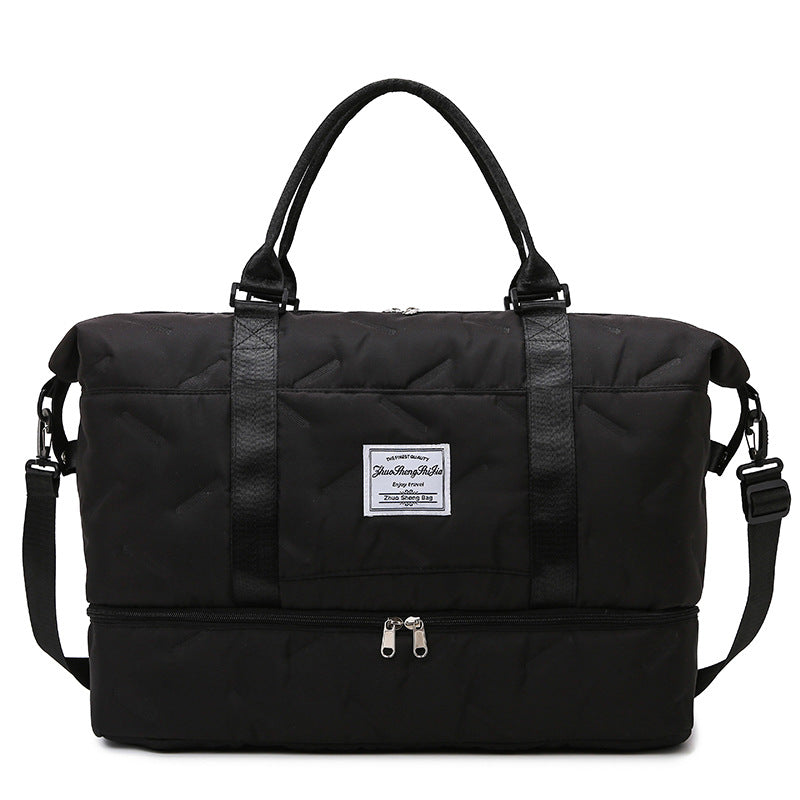 Black Stylish Quilted Duffel Bag for Travel &amp; Gym - Large Capacity Weekender with Shoe Compartment and Wet Pocket