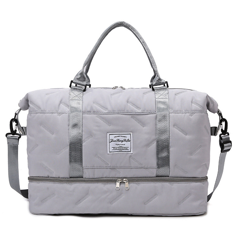 Grey Stylish Quilted Duffel Bag for Travel & Gym - Large Capacity Weekender with Shoe Compartment and Wet Pocket