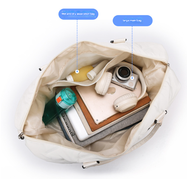 Grey Stylish Quilted Duffel Bag for Travel & Gym - Large Capacity Weekender with Shoe Compartment and Wet Pocket