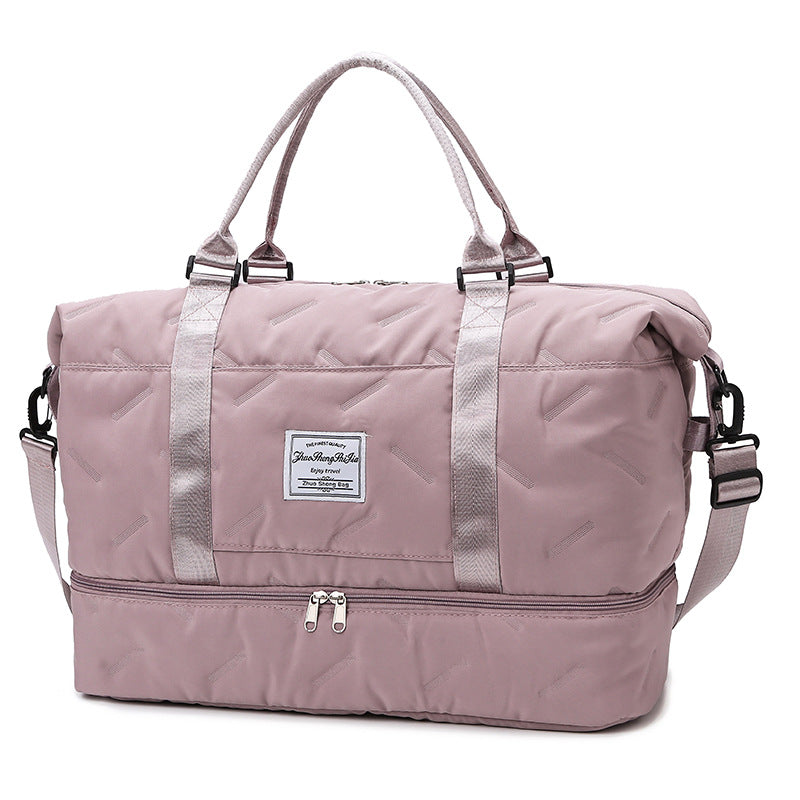 Purple Stylish Quilted Duffel Bag for Travel &amp; Gym - Large Capacity Weekender with Shoe Compartment and Wet Pocket