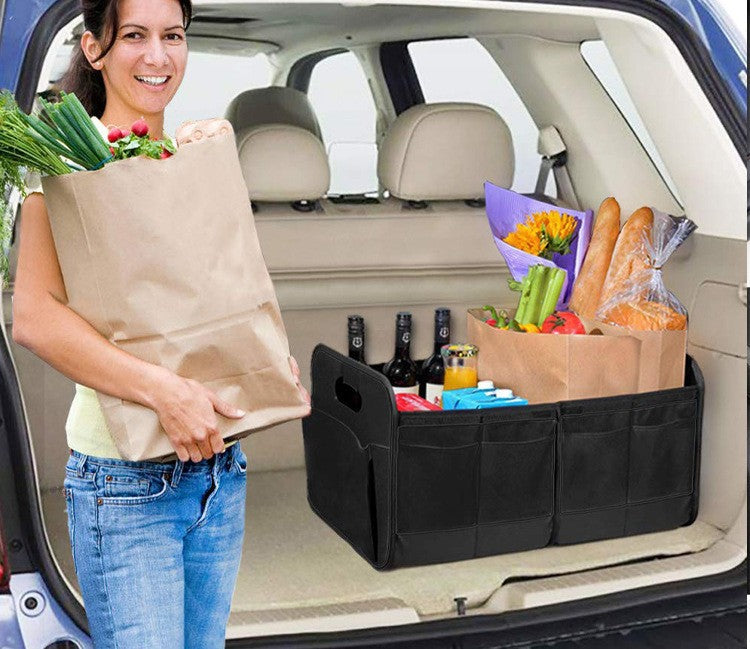 Black Heavy Duty Collapsible Car Boot Organiser - Large 65L Waterproof Trunk Storage Box with Compartments for SUV & Car