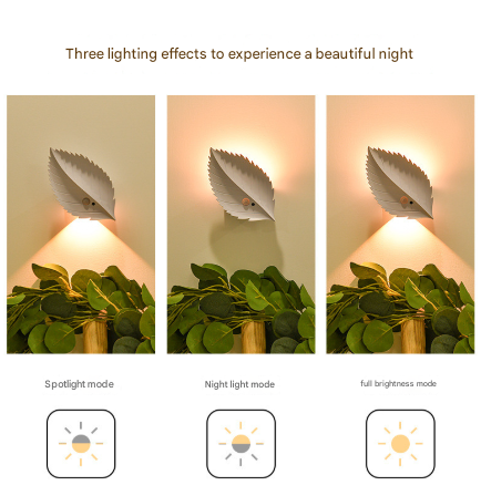 White Leaf-Shaped LED Motion Sensor Night Light - USB Rechargeable Wireless Wall Lamp with Remote Control