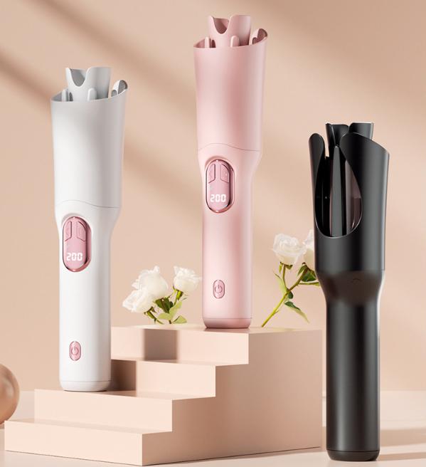 Pink Portable Cordless Hair Curler - USB-C Rechargeable Automatic Hair Waver with Ceramic Barrel & Anti-Scald Design