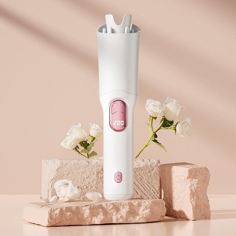 White Portable Cordless Hair Curler - USB-C Rechargeable Automatic Hair Waver with Ceramic Barrel &amp; Anti-Scald Design