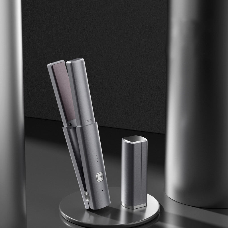 Dark Grey Compact Cordless Hair Straightener - Portable 2-in-1 Mini Flat Iron, USB-C Rechargeable for Travel &amp; Touch-ups