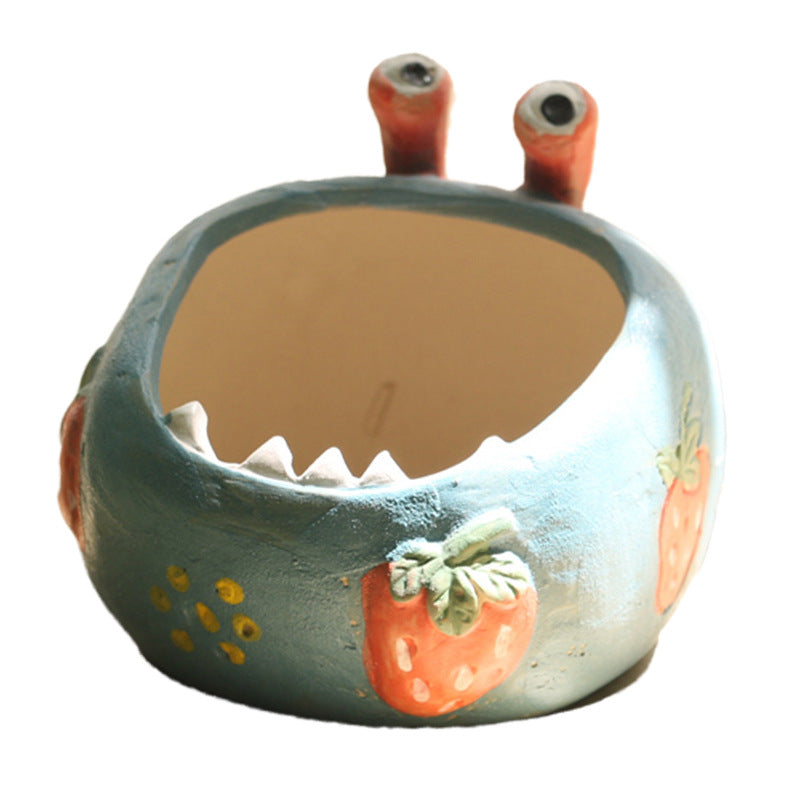2 Pcs Yellow Whimsical Monster Ceramic Succulent Planter - Hand-Painted Character Pot with Drainage