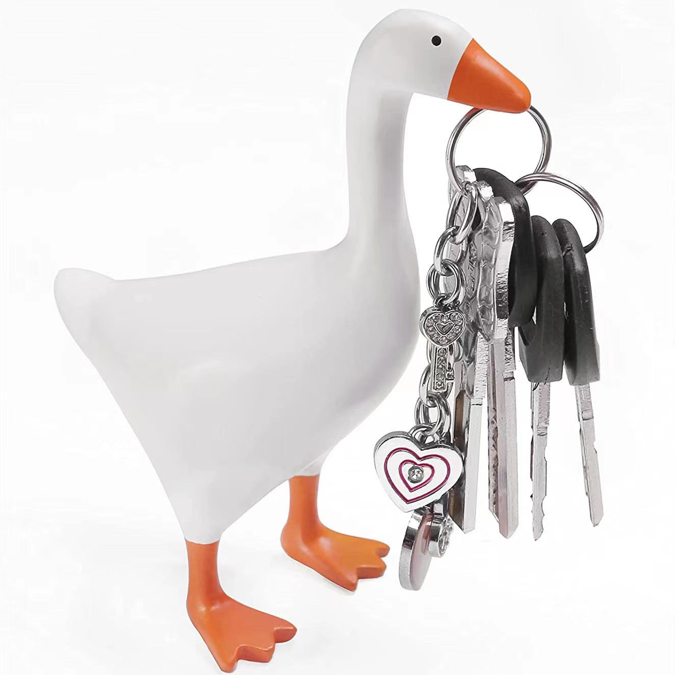 2 Pcs White and Yellow Whimsical Magnetic Goose Figurine - Novelty Key Holder & Desk Organizer