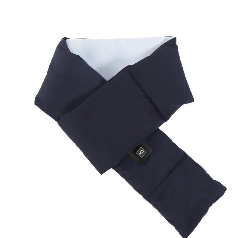 Dark Blue USB Electric Heated Scarf - Portable Puffer Neck Warmer with 3-Level Heat Control for Winter