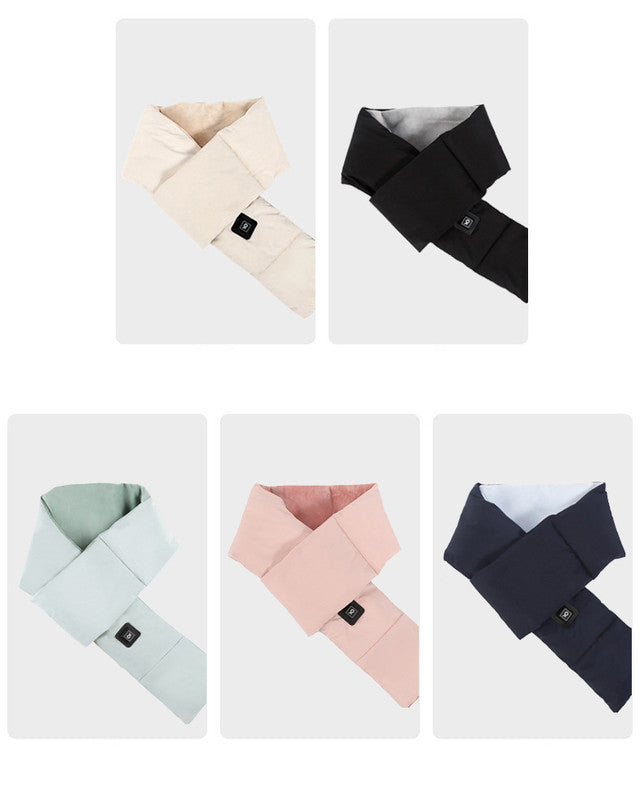 Beige USB Electric Heated Scarf - Portable Puffer Neck Warmer with 3-Level Heat Control for Winter