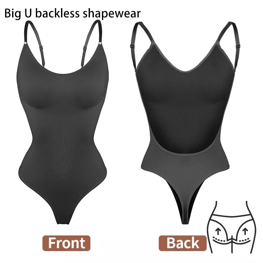 2 Pcs Size XXL Black Seamless Backless Bodysuit Shapewear - Deep U-Plunge Tummy Control Thong Shaper