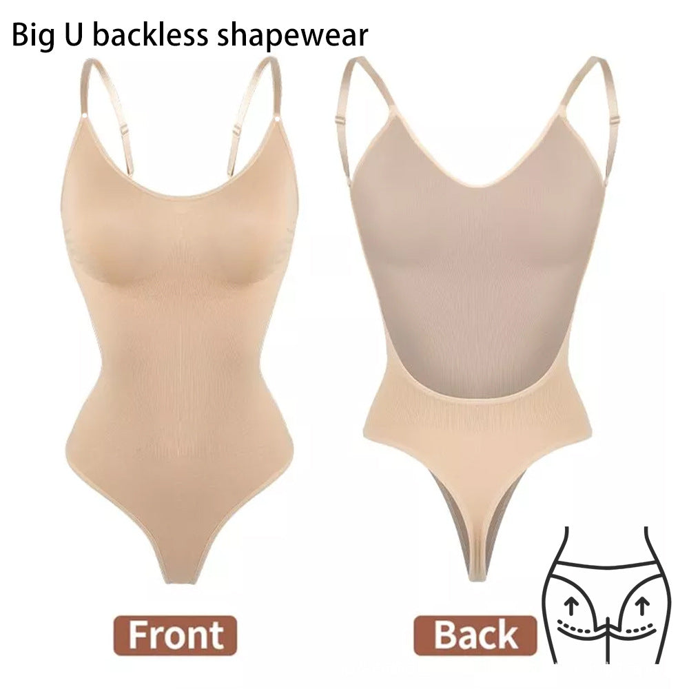 2 Pcs Size L Skin Color Seamless Backless Bodysuit Shapewear - Deep U-Plunge Tummy Control Thong Shaper