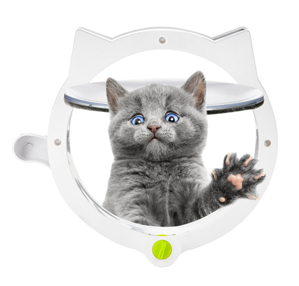 White 4-Way Locking Cat Flap Door - Pet Entry Portal for Interior Doors, Walls &amp; Cabinets