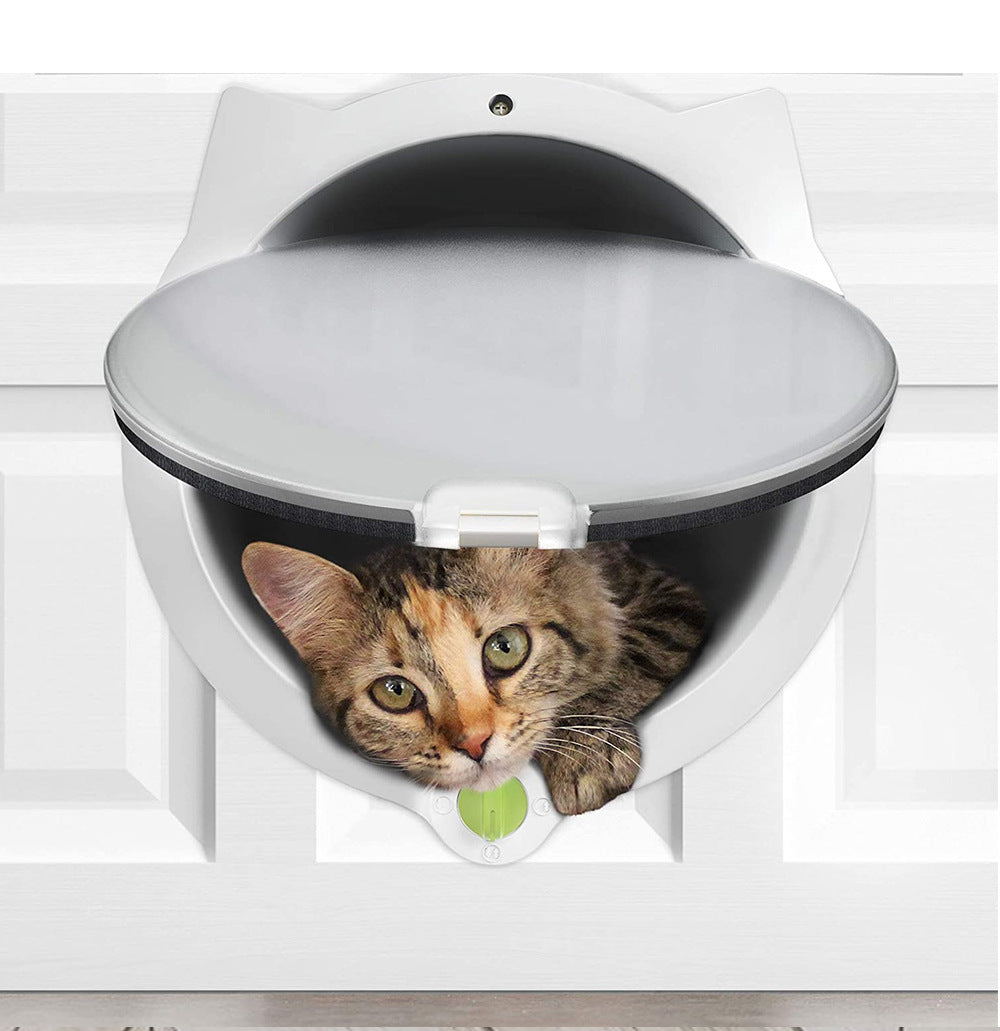 Black 4-Way Locking Cat Flap Door - Pet Entry Portal for Interior Doors, Walls & Cabinets