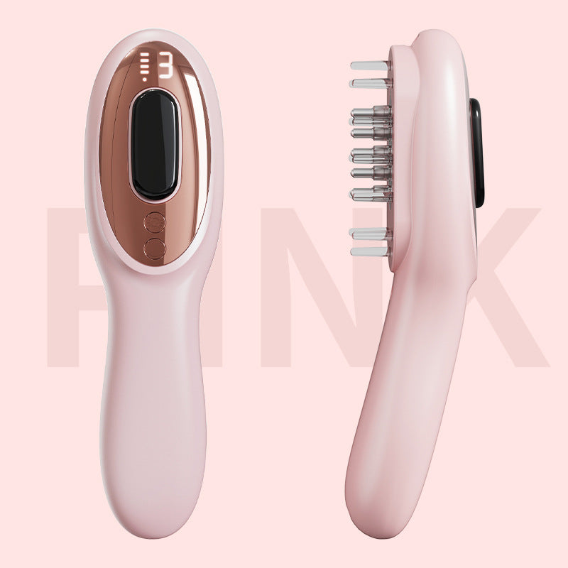 Pink Rechargeable Electric Scalp Massager with Red & Blue Light Therapy - Hair Oil & Serum Applicator Comb(Not containing essential oils)