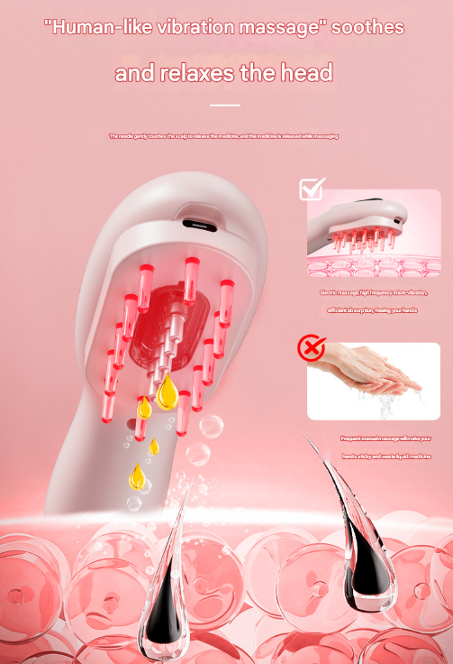 Black Rechargeable Electric Scalp Massager with Red & Blue Light Therapy - Hair Oil & Serum Applicator Comb(Not containing essential oils)
