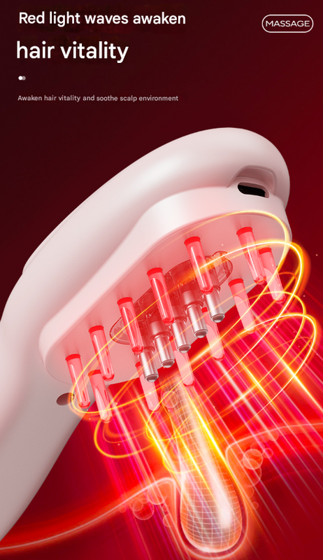 White Rechargeable Electric Scalp Massager with Red & Blue Light Therapy - Hair Oil & Serum Applicator Comb(Not containing essential oils)