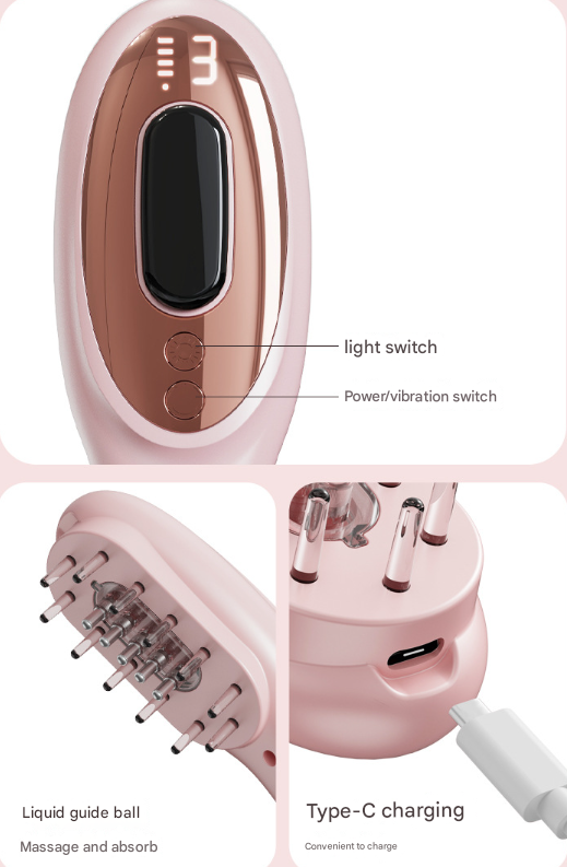 White Rechargeable Electric Scalp Massager with Red & Blue Light Therapy - Hair Oil & Serum Applicator Comb(Not containing essential oils)