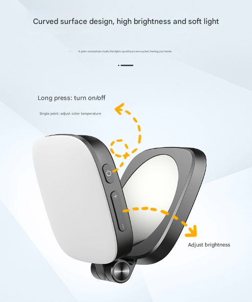 White Magnetic Foldable Selfie Light with Mirror - Rechargeable LED Fill Light for iPhone & Android Vlogging(Mobile phone is a shooting prop and is not included)