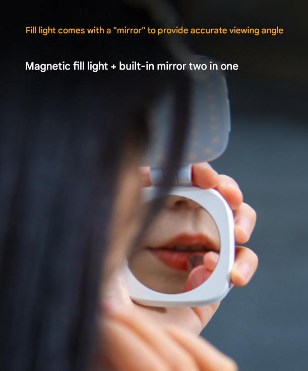 Black Magnetic Foldable Selfie Light with Mirror - Rechargeable LED Fill Light for iPhone & Android Vlogging(Mobile phone is a shooting prop and is not included)