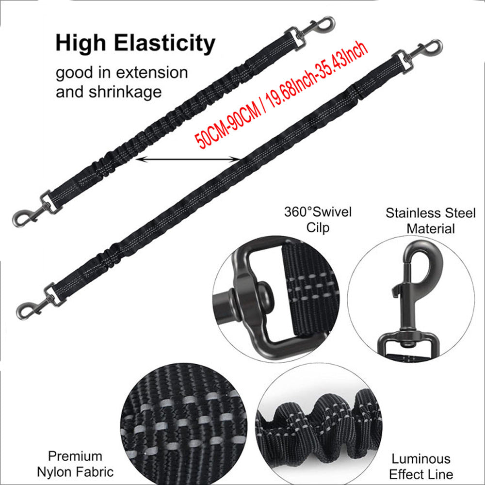 Green 3-in-1 Tangle-Free Dog Leash for 1-3 Dogs - Heavy Duty Bungee Coupler with Reflective Stitching & Padded Handle