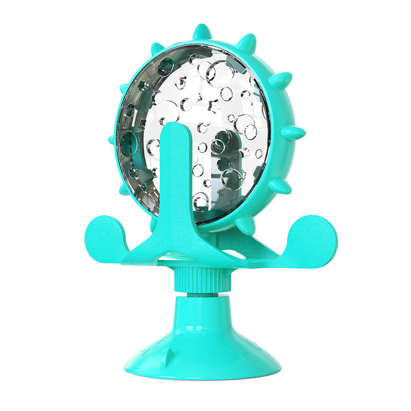 Blue Interactive Pet Treat Dispenser - Spinning Wheel Food Puzzle Toy for Cats &amp; Dogs with Suction Cup Base
