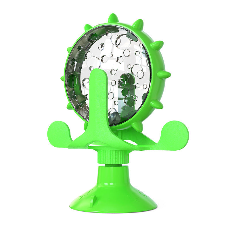 Green Interactive Pet Treat Dispenser - Spinning Wheel Food Puzzle Toy for Cats &amp; Dogs with Suction Cup Base