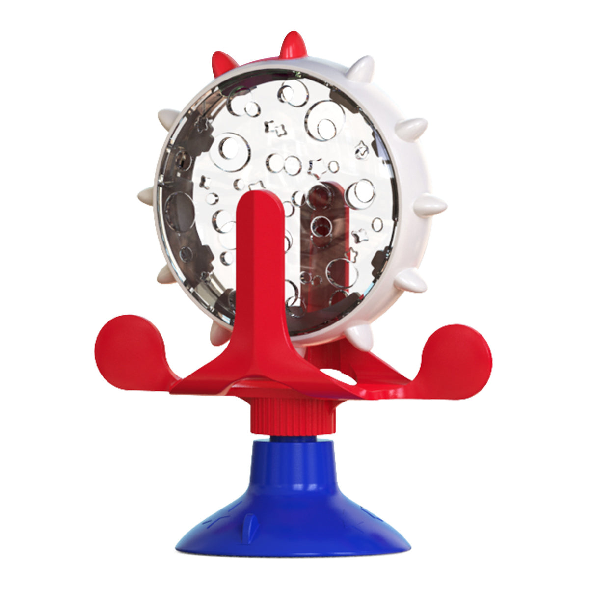 Red,Blue and White Interactive Pet Treat Dispenser - Spinning Wheel Food Puzzle Toy for Cats &amp; Dogs with Suction Cup Base