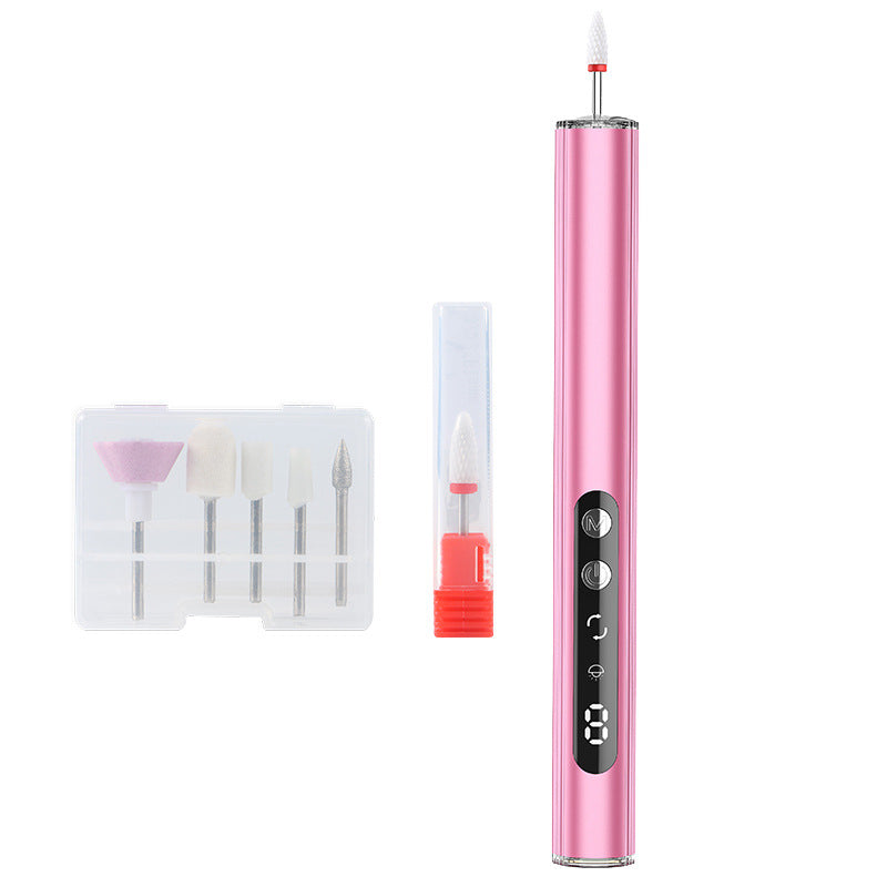 Pink Rechargeable Electric Nail Drill Pen with UV Curing Lamp - Professional All-in-One Manicure Pedicure Kit for Polishing &amp; Gel Removal