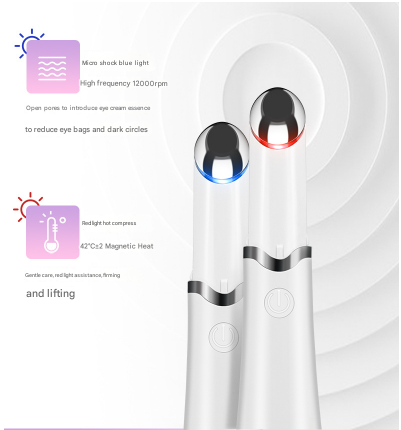 Pink Sonic Eye & Lip Massager with Red & Blue Light Therapy - Heated Vibrating Wand for Puffiness and Wrinkles