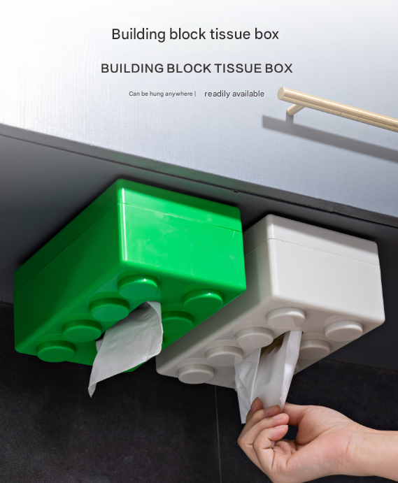 Yellow 2 Pcs Creative Building Block Tissue Box Holder - Wall-Mounted & Desktop Dispenser for Bathroom, Kids Room & Office Decor