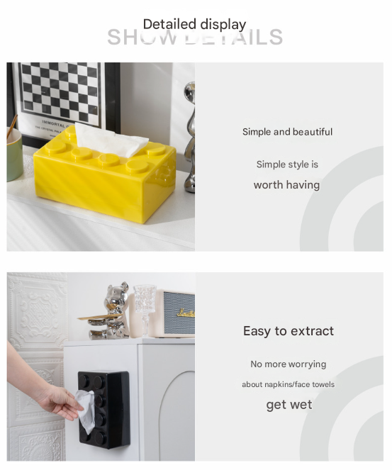 Black 2 Pcs Creative Building Block Tissue Box Holder - Wall-Mounted & Desktop Dispenser for Bathroom, Kids Room & Office Decor