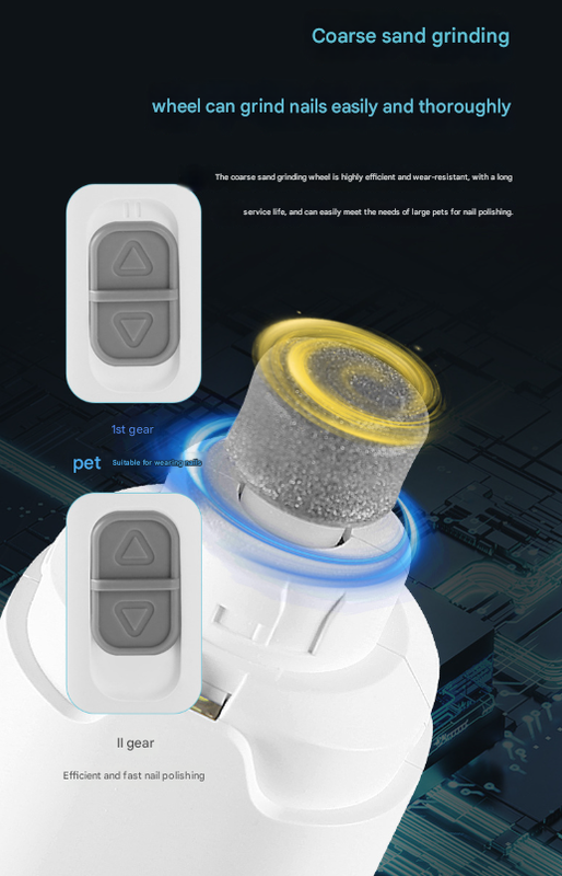 Grey Quiet Electric Pet Nail Grinder with LED Light - 2-Speed USB-C Rechargeable Trimmer for Dogs & Cats Grooming