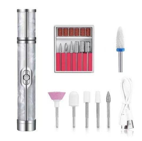 Grey Cordless Electric Nail Drill Pen - Professional Rechargeable Manicure & Pedicure Kit