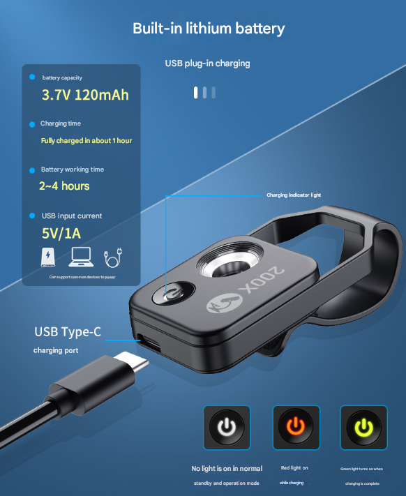 White Portable 200X Clip-On Microscope Lens for Smartphone - HD Pocket Magnifier with CPL Filter and LED Light(excluding mobile phones)