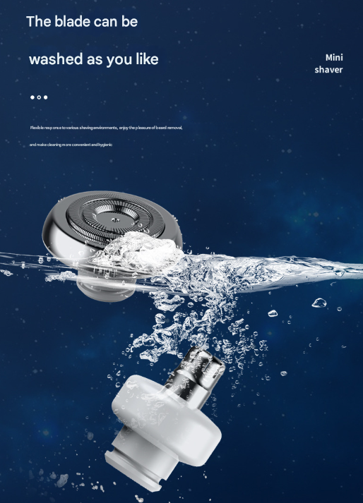 Black Portable Mini Electric Shaver for Men - USB Fast-Charge Travel Razor with Washable Head & Nose Trimmer Attachment