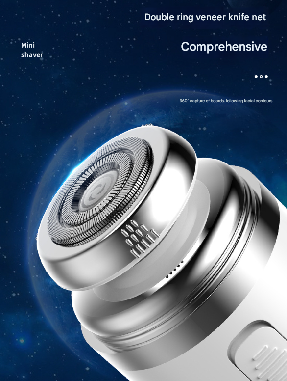 White Portable Mini Electric Shaver for Men - USB Fast-Charge Travel Razor with Washable Head & Nose Trimmer Attachment