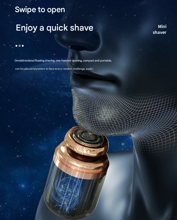 White Portable Mini Electric Shaver for Men - USB Fast-Charge Travel Razor with Washable Head & Nose Trimmer Attachment