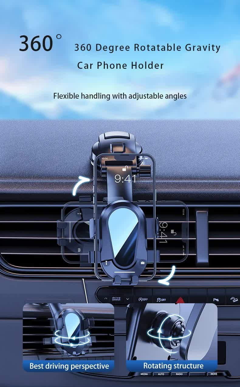 Black Universal Car Phone Mount Holder - 360° Rotation with Upgraded Suction Cup for Dashboard & Windscreen